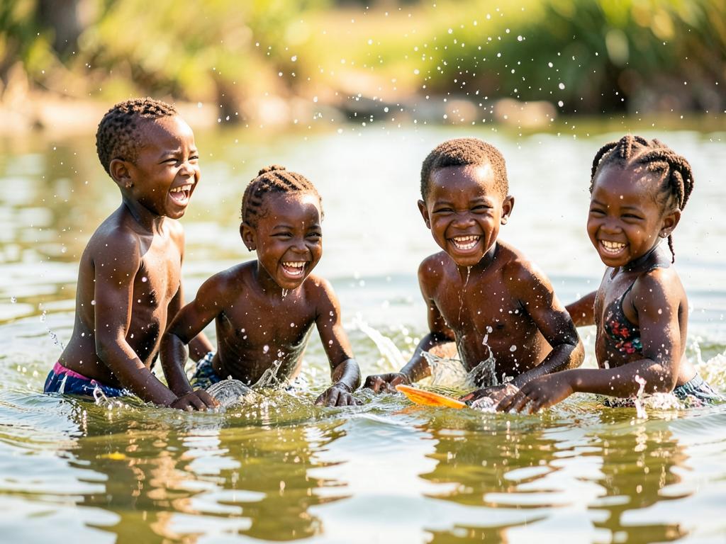 Children splashing and enjoying clean water